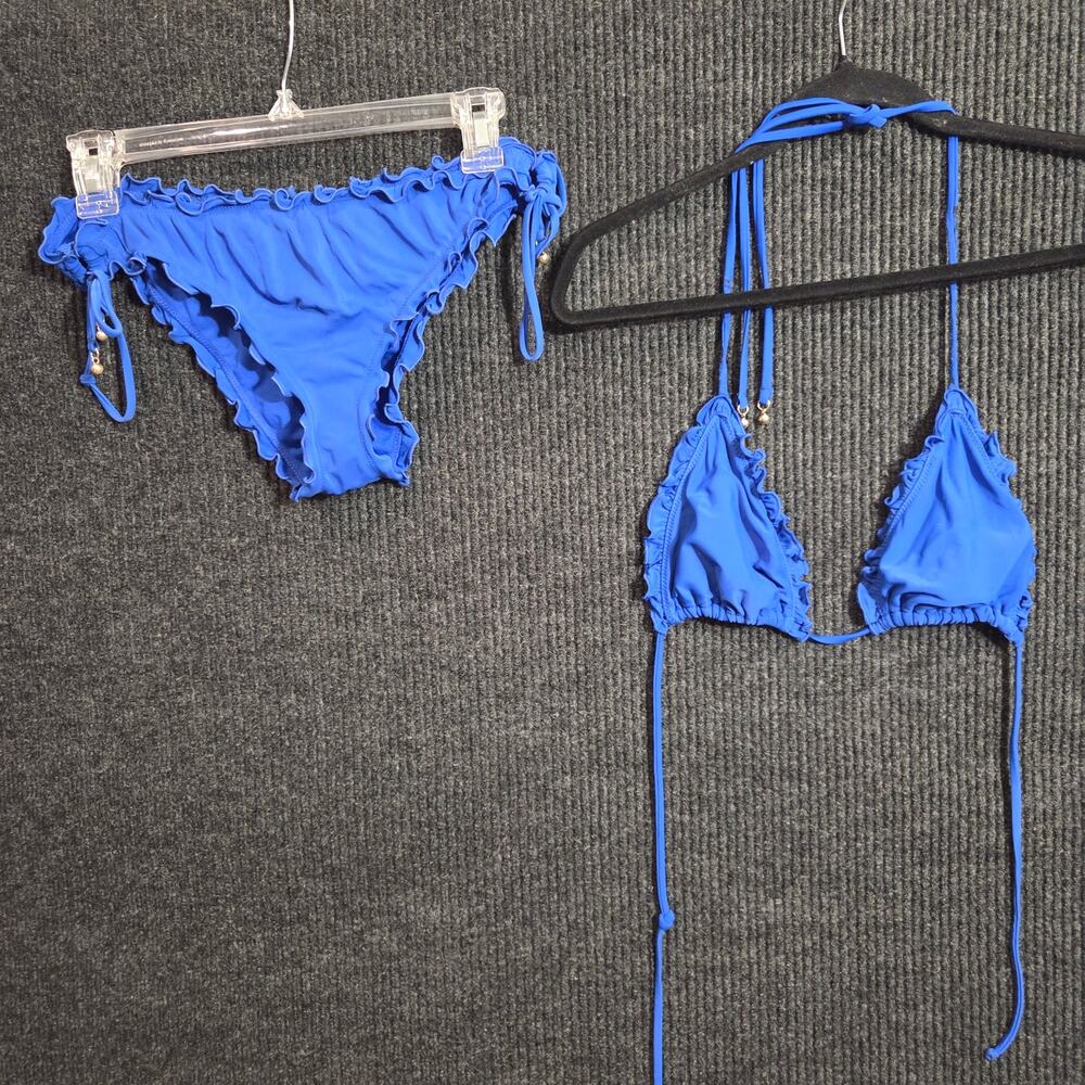 Abercrombie Y2K Ruffle Bikini Set Cobalt Blue M Bottom L Top Swimwear